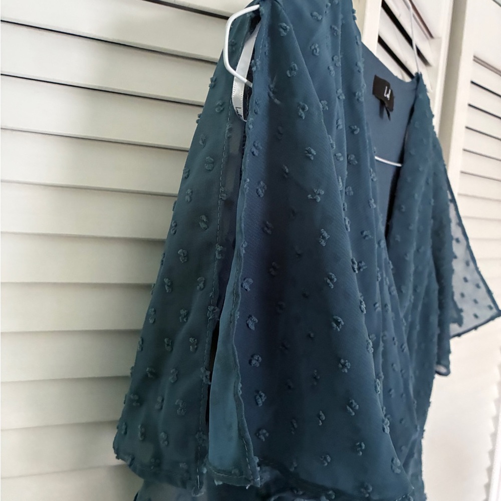Lulu's Teal Ruffle Midi Dress - Picture 4 of 5